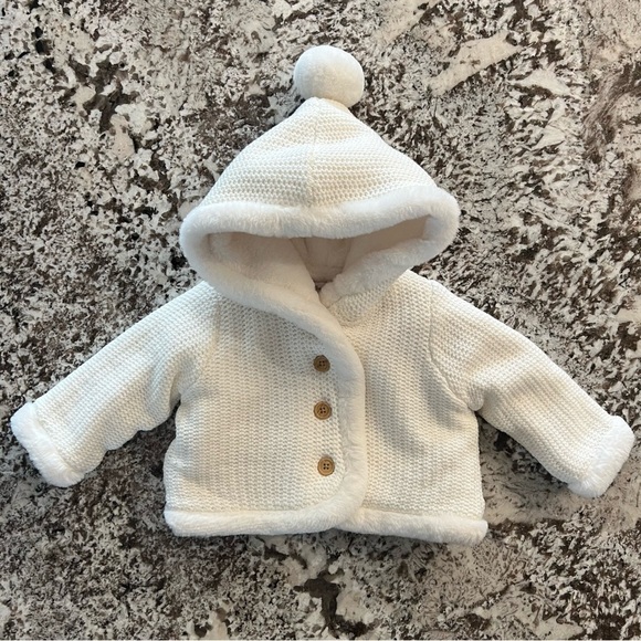 Tommy Bahama Other - Tommy Bahama Baby Hooded Herringbone Plush Soft Cardigan Coat White 3-6 Months